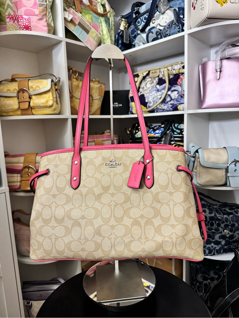 Coach Pink and Tan Drawstring Carryall Bag